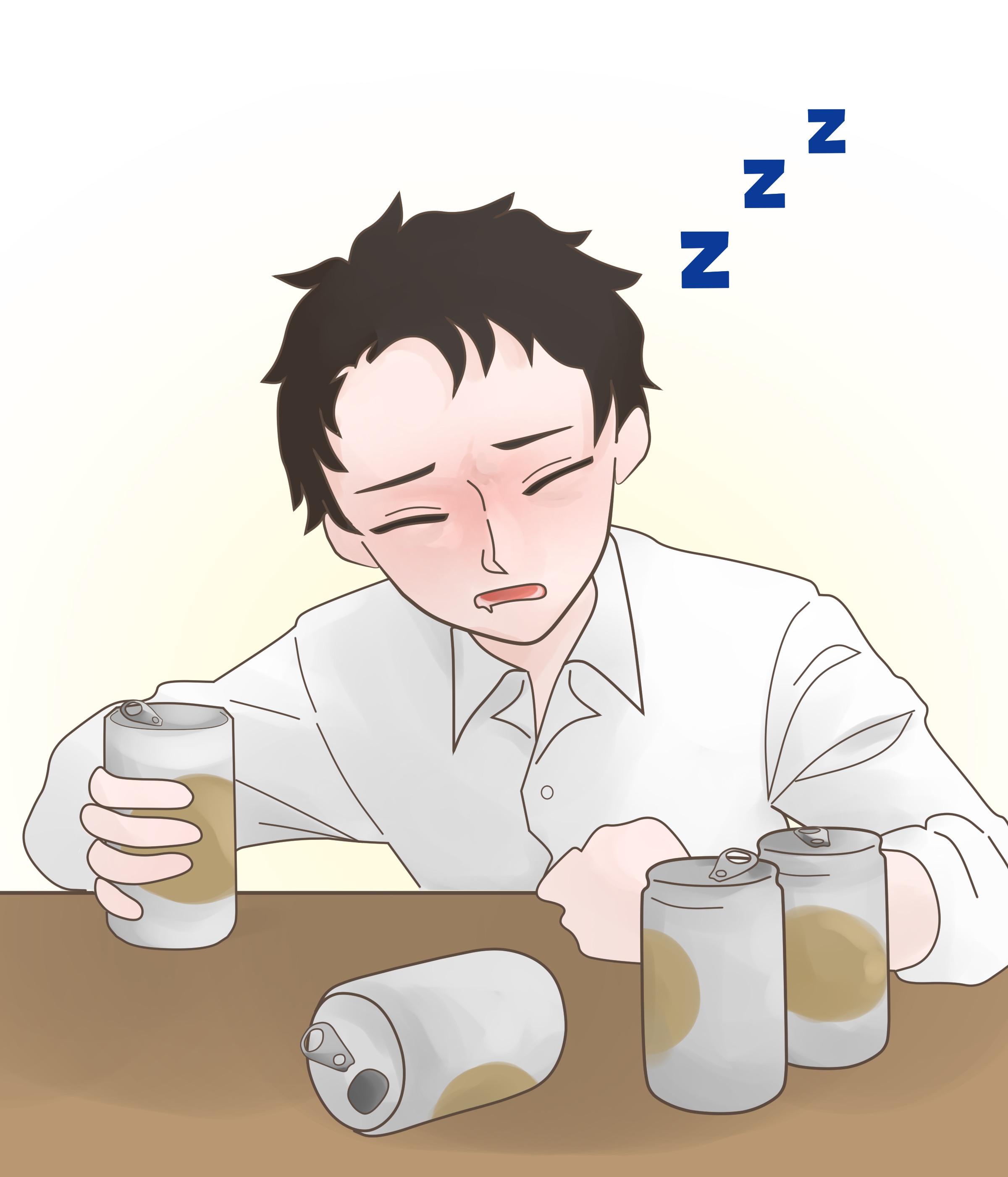 お酒を飲み過ぎて眠っている男性15点から40点